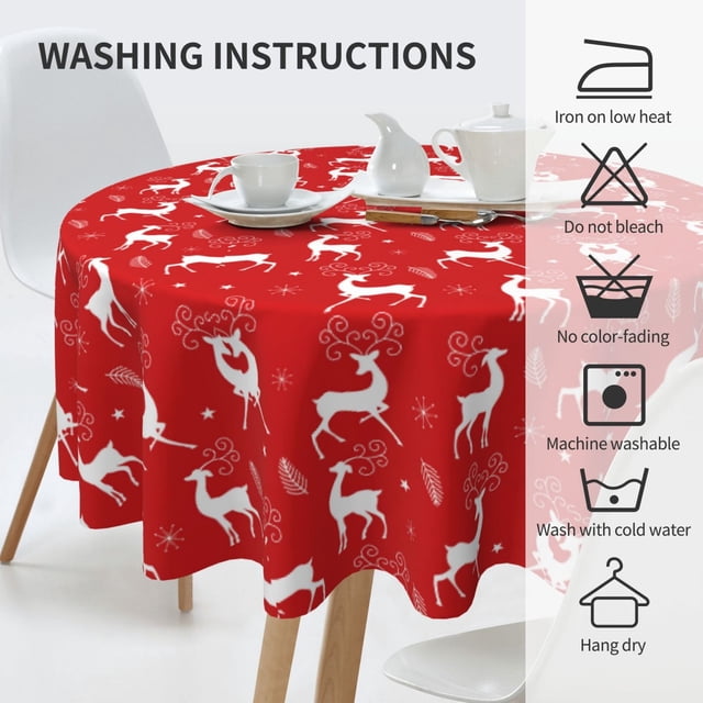 Agiferg 60 Inches Round Wipeable Christmas Table Cover For Indoor And Outdoor Waterproof Decoration Tablecloth