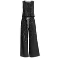 thumbnail image 4 of Sheghy Workout Sets for Women Plus Size Women All Over Print Crew Neck Sleeveless Top & Wide Leg Pocket Long Pants 2 Piece Outfit, 4 of 6