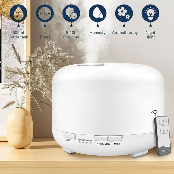 BCOOSS 500ml Essential Oil Diffuser with Remote Control , Aroma Diffuser Air Humidifier for Home