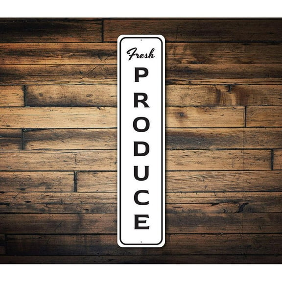 Vertical Fresh Produce Novelty Sign, Metal Wall Decor - 4x18 inches