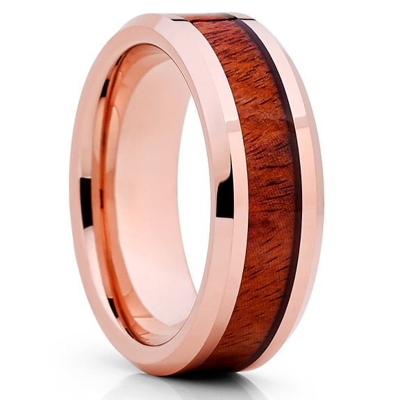 Rose Gold Wedding Ring,Koa Wood Wedding Ring,Tungsten Wedding Ring,8mm Wedding Band,Anniversary Ring
