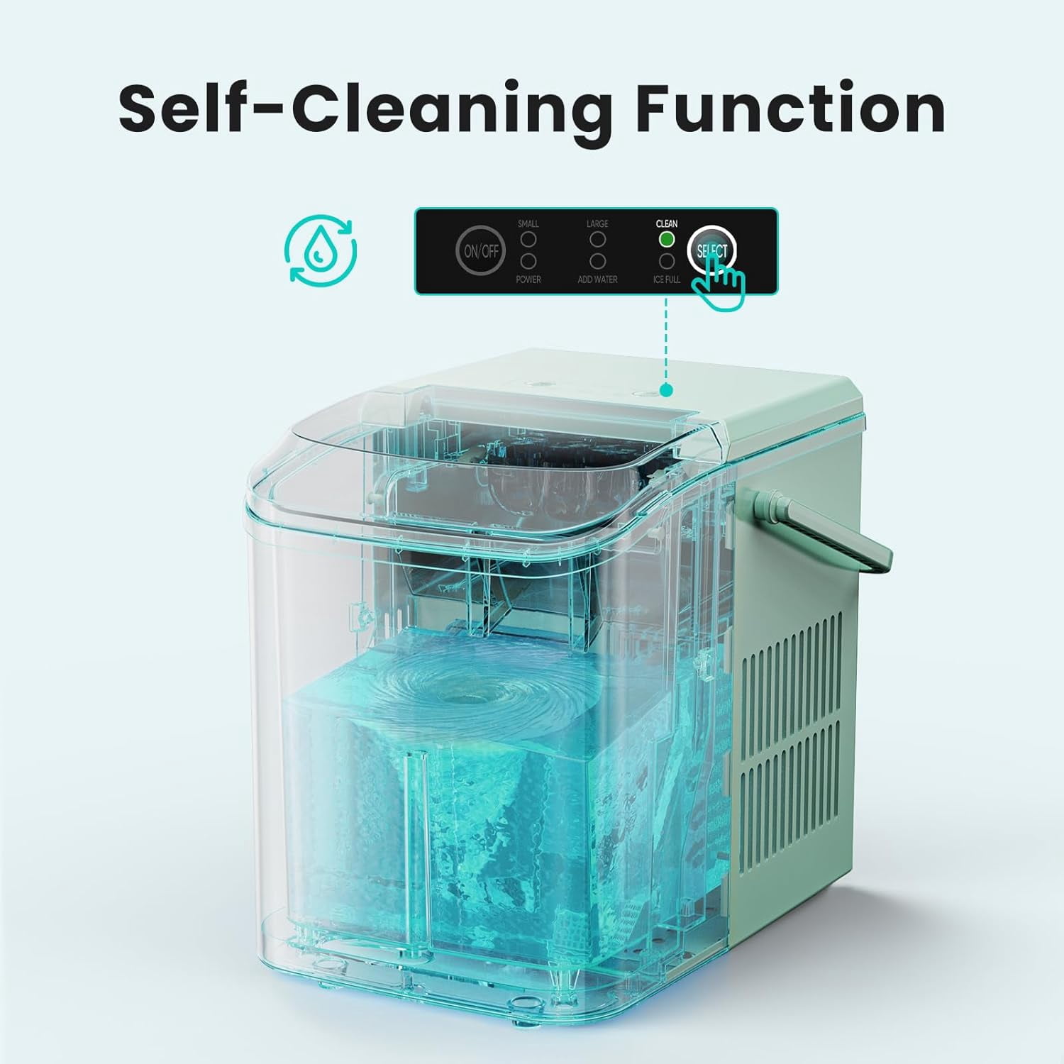 DEA Ice Maker Machine with Handle,26lbs in 24Hrs,9 Ice Cubes in 6 Mins,Auto-Cleaning Portable Ice Maker with Basket and Scoop, Countertop Ice Maker for Home/Kitchen/Camping/RV, Sleek Green
