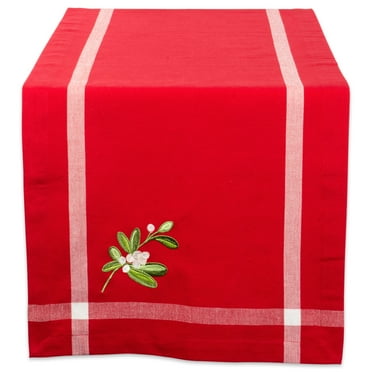 CC Home Furnishings Embroidered Mistletoe Cotton Christmas Table Runner - 72" - Red