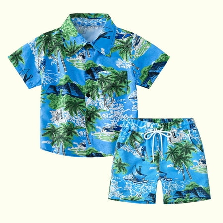 

Realhomelove Toddler Baby Boy Summer Outfits Little Kids Hawaiian Clothes Short Sets Sunset Palm Leave Top Shirt 2-12T