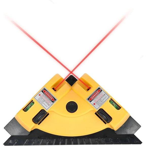 Square Laser Right Angle 90 Degree Level - 30ft Green Beam Line Projection for Flooring & Tile Installation, Magnetic Aluminum Base with Two Suction Cups Built-In Bubble Vials (Yellow)
