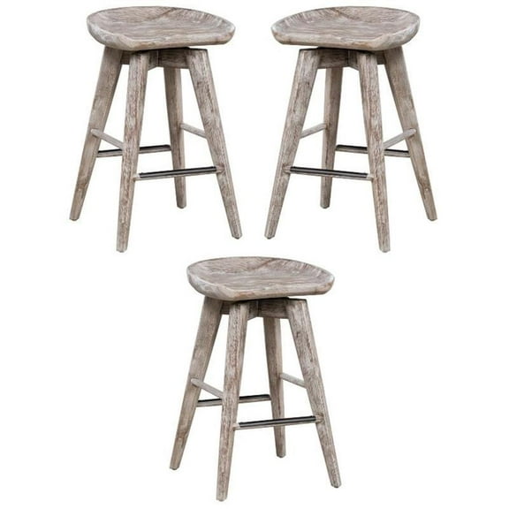 Home Square 24" Bali Swivel Counter Stool in Barnwood Wire-Brush - Set of 3