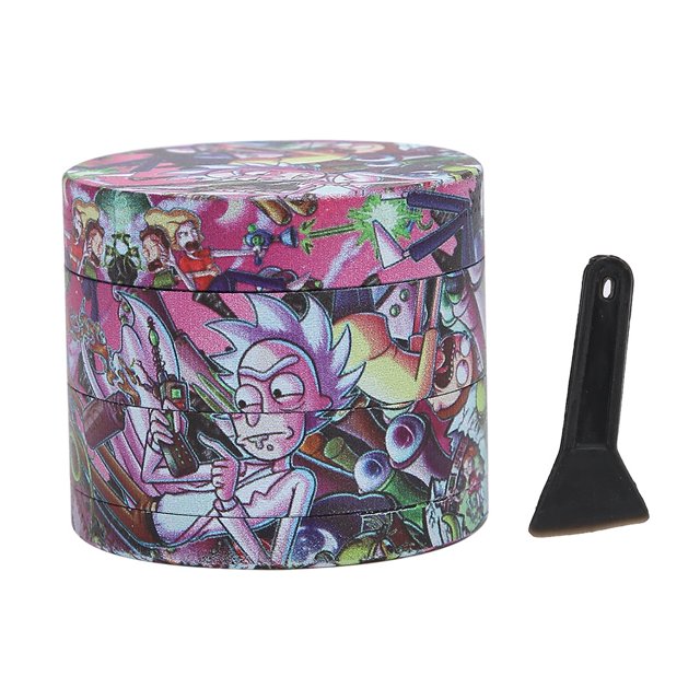Molinillo de humo con estampado de dibujos animados, herramienta de lapeado de aleación de zinc personalizada de 4 capas3