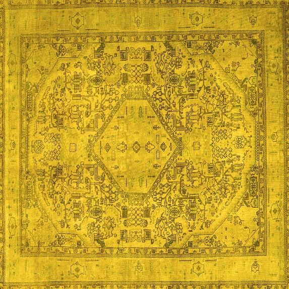 Ahgly Company Indoor Square Persian Yellow Traditional Area Rugs, 4' Square