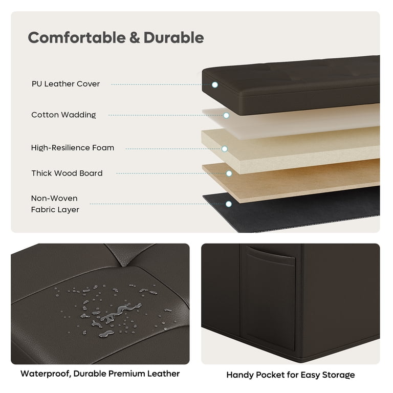 Pinmoco 30" Foldable Leather Storage Ottoman Bench photo 6