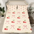 thumbnail image 2 of Feelyou Cartoon Bowknot Child Full Size Sheets, Kawaii Cherry Fruit Bed Sheets, Cute Princess Bow Style Sheet Sets, Ultra Soft Bedroom Decor, 4 Pieces, 2 of 7