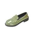 thumbnail image 4 of Hinvhai Women's Leather Chunky Platform Loafers Retro Round Toe Lug Sole Non-Slip Slip-On formal Shoes for Work, Party, Evening Green 6.5(38), 4 of 9