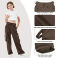 thumbnail image 3 of Rolanko Girls Cargo Pants Wide Leg Loose Cargo Trousers with Pockets Streetwear Kids Pants 4-15 Years, 3 of 7