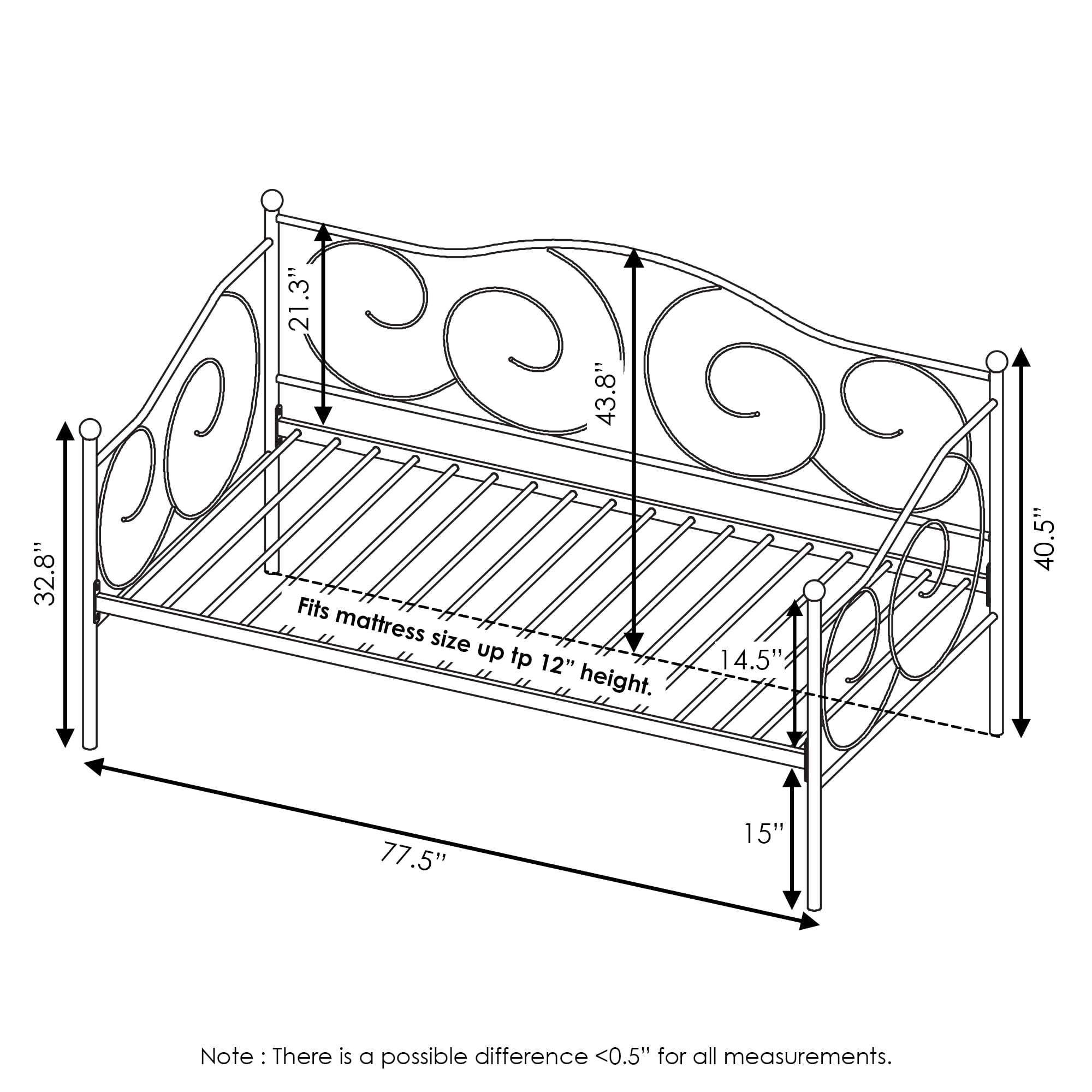 Furinno Angeland Carca Metal Daybed, Twin Size, White - Walmart.com