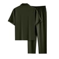 thumbnail image 4 of Lumtrix Men Summer Casual Short Sleeve Sets Solid Button Down Lapel Shirt Loose Elastic Pants with Pockets 2 Piece Outfits Beach Tracksuit Green M, 4 of 4