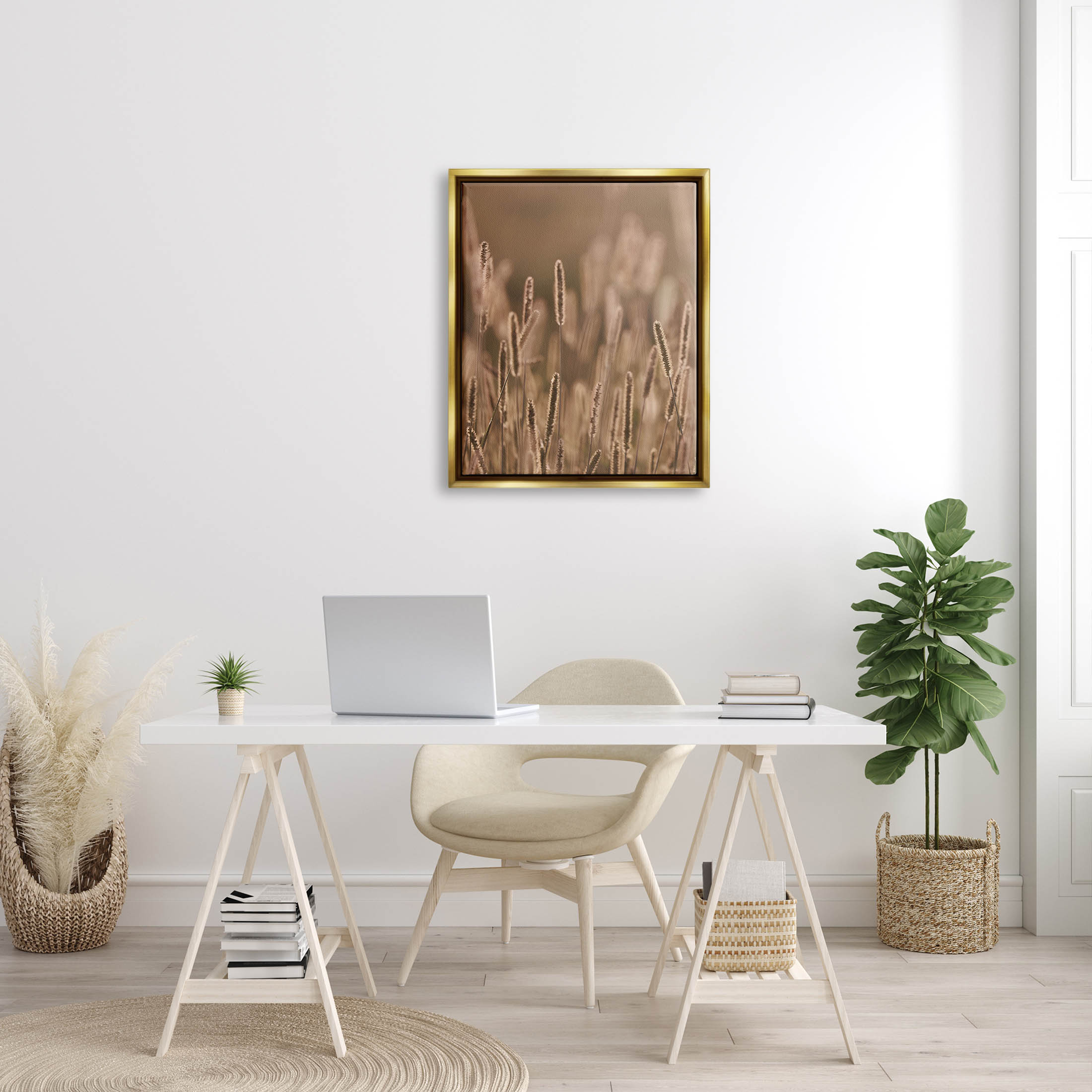 Rural Wheat Field Nature Botanical & Floral Photograph Metallic Gold Framed Art Print Wall Art