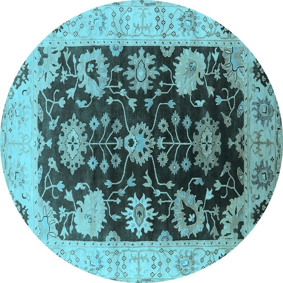 Ahgly Company Indoor Round Oriental Light Blue Industrial Area Rugs, 4' Round