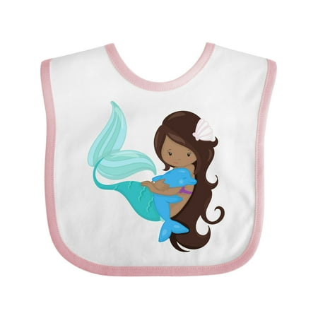 

Inktastic African American Mermaid Brown Hair Dolphin Gift Baby Girl Bib