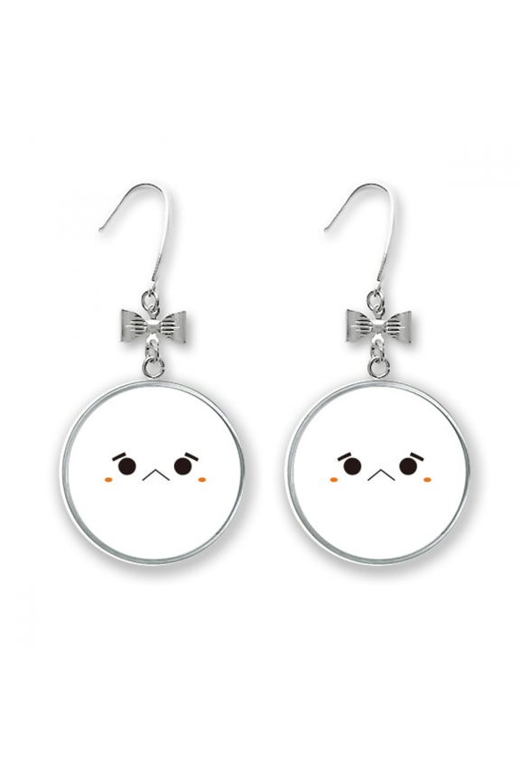 Unhappy Expression Bow Earrings Drop Stud Pierced Hook