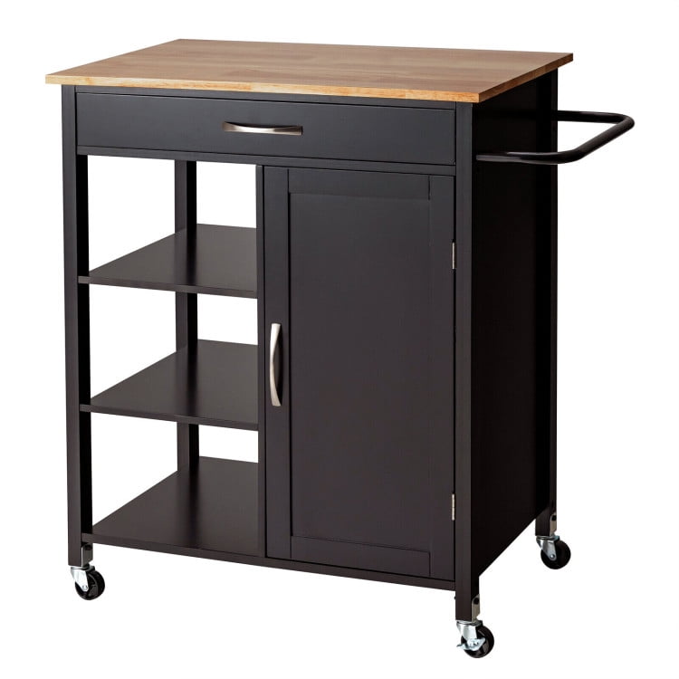 Finihen Rolling Cart, Kitchen Island Cart, Mobile Kitchen Island Cart with Rubber Wood Top, for Kitchen, Dining Room, Brown Finihen Rolling Cart, Kitchen Island Cart, Mobile Kitchen Island Cart with Rubber Wood Top, for Kitchen, Dining Room, Brown