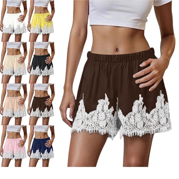 Satin Silk Shorts for Women Y2K Low Rise Lace Trim Micro Mini Shorts Cute Coquette Lounge Pajama Half Slip Bottoms Coffee XL