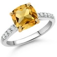 thumbnail image 2 of Gem Stone King 925 Sterling Silver and 10K Yellow Gold Yellow Citrine and White Lab Grown Diamond Engagement Ring for Women (2.20 Cttw, Cushion 8MM, Gemstone November Birthstone, Size 5), 2 of 4