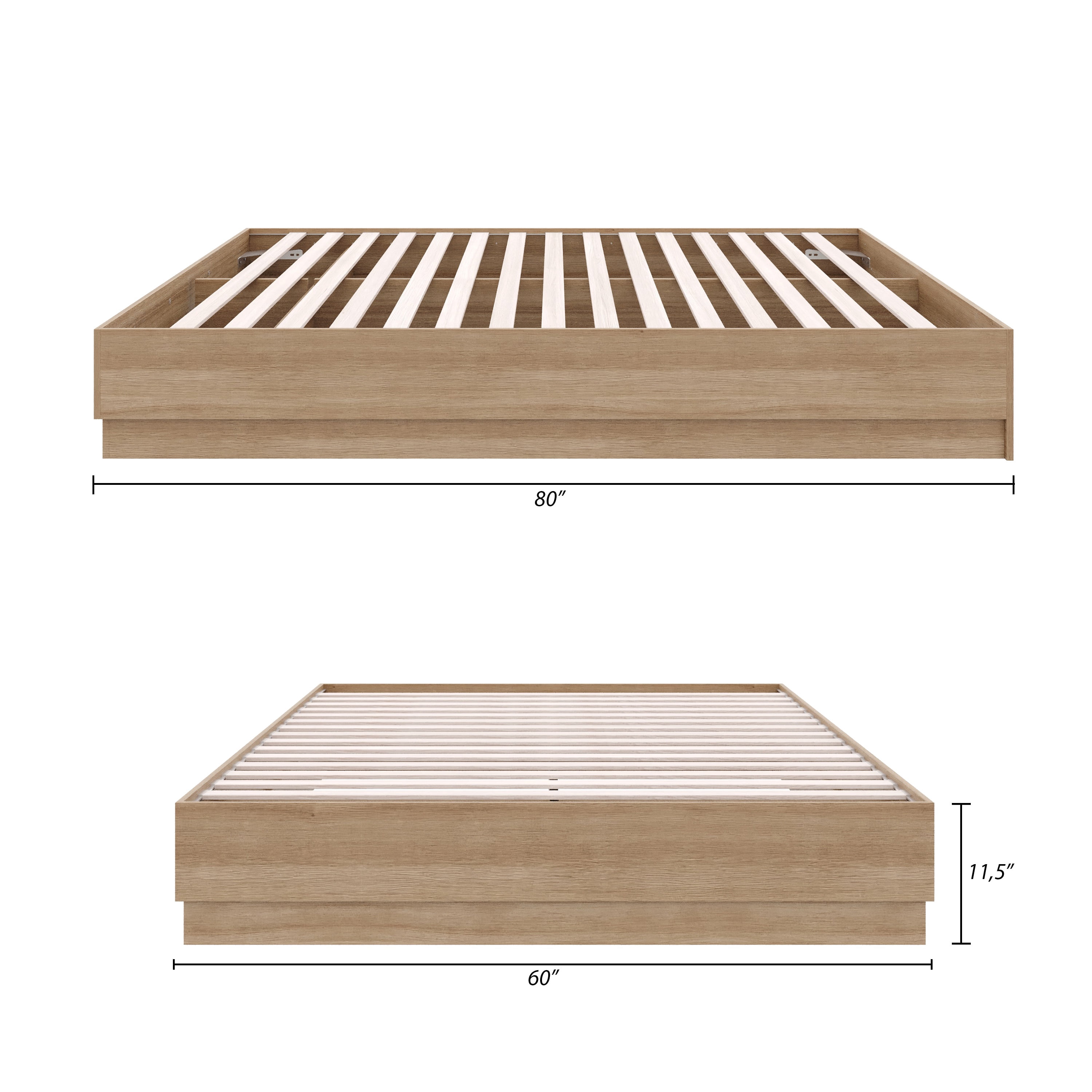 Nexera Milano Queen Size Platform Bed Frame, Brown Oak