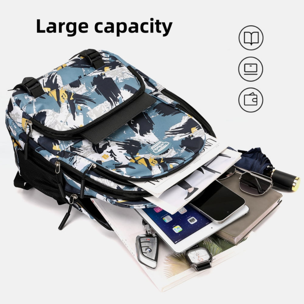 Juuar School Bags for Girls Boys, Printed Kids Backpack with Pencil Case, Camo Bookbag Multi Pocket Back to School Backpack for Primary School, Blue