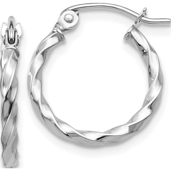 14K White Gold Wg Twist Polished Hoop Earring (12 X 15) Made In Indonesia te564