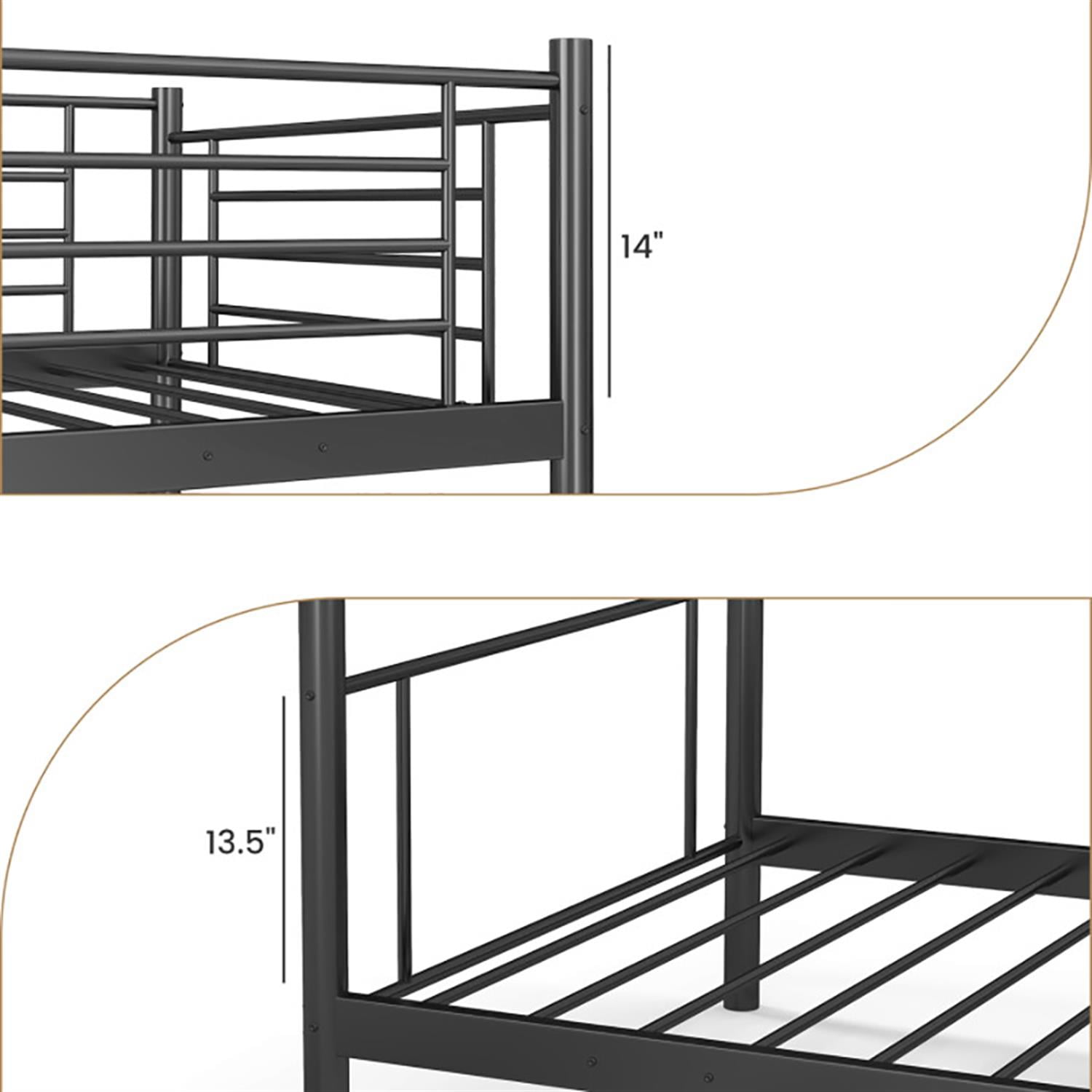 Demi Bonn Metal Bunk Bed Frame Twin Over Twin with Ladder and Full-length Guardrails, Heavy Duty Metal Bed Frame, Black