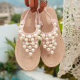 thumbnail image 5 of Samdudou Flat Sandals for Women Open Toe Slingback Slip On Shoes Elegant Faux Pearl Embellished Elastic Ankle Strap Bohemian Summer Vacation Seaside Footwear, 5 of 5