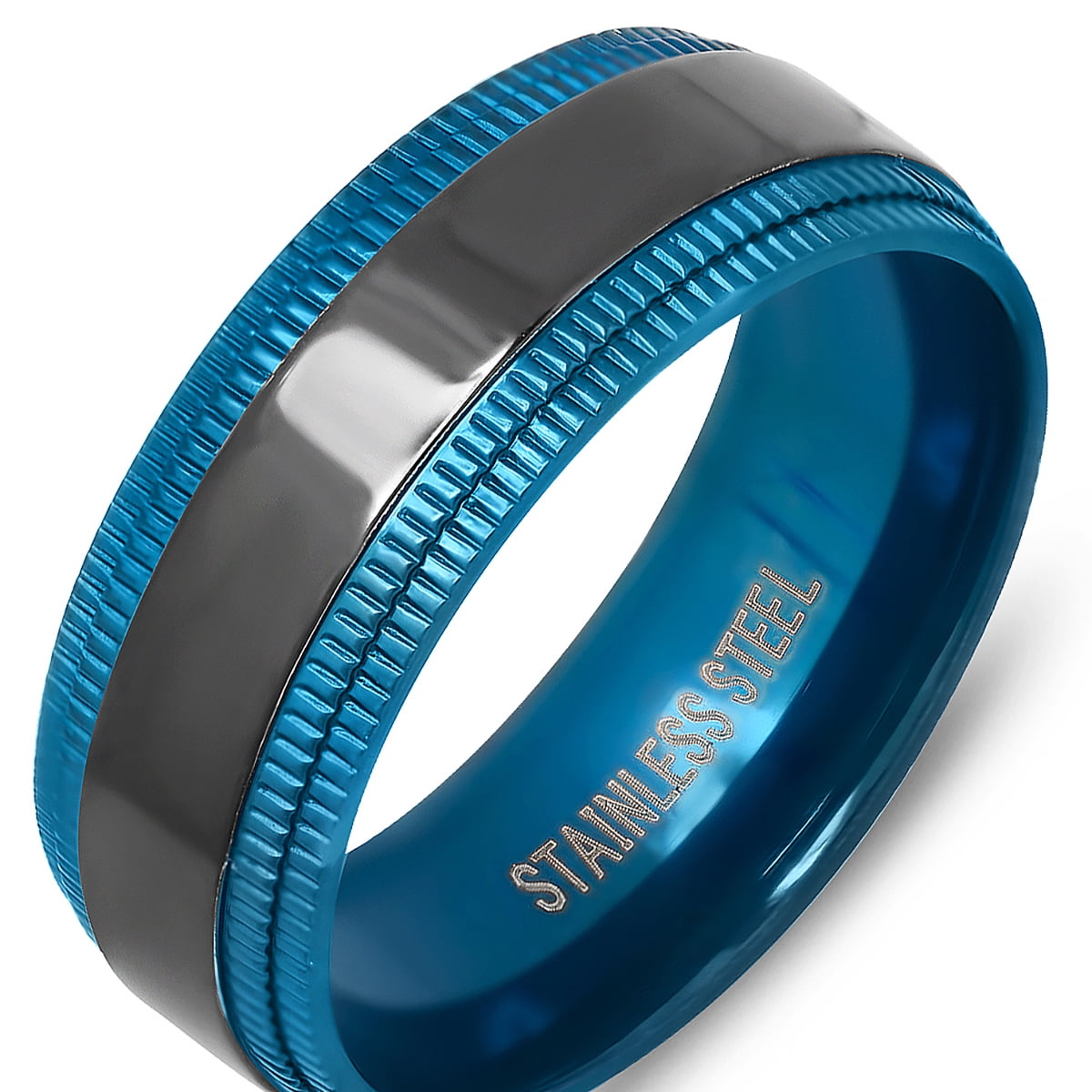 Men's Two Tone Black IP Stainless Steel Milgrain Band Ring