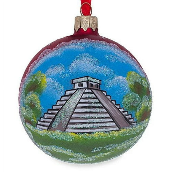 Pyramide Maya, Boule de Verre Mexicain Ornement de Noël 3,25 Pouces