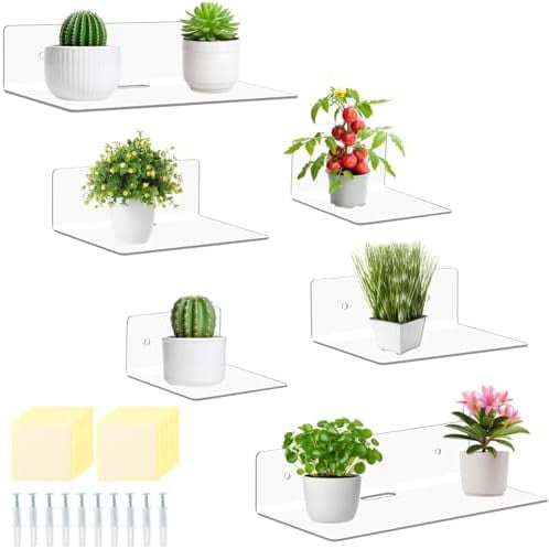 6 Pack 4'' 6'' 9'' Clear Acrylic Floating Shelves for Wall Small Floating Shelf No Drilling with Adhesive or  Mini Wall Shelves for Storage Decoration$$Home Decor, Kitchen, & Other