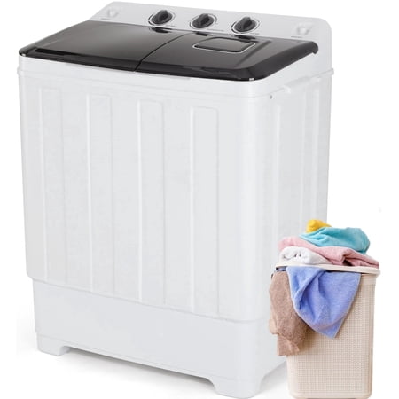 Adnoom Portable Washer 30lbs, 2-in-1 Twin Tub Washer & Dryer Combo Compact Semi-Automatic Washing Machine with Drain Pump, Black
