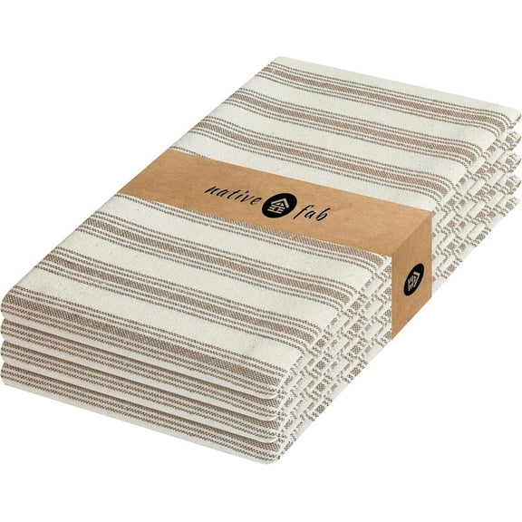 Native Fab Striped Cloth Napkins - Set of 4 - 18"x18" - 100% Cotton - Soft, Absorbent, Breathable, Reusable Table Linen Napkins for Everday Use, Celebrations, Parties, Dinner, Lunch - Brown