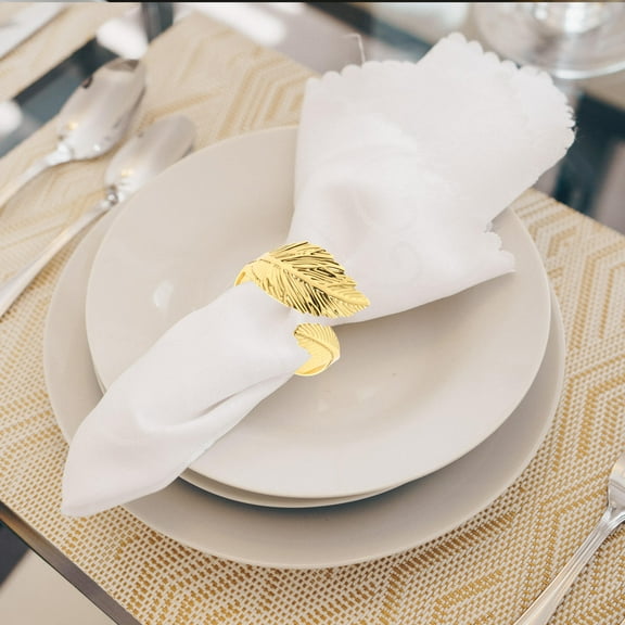 OUNONA Golden Metal Napkin Rings with Exquisite Leaf Design for Decoration 6 Pieces Dining Table Decor