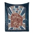 thumbnail image 1 of Vintage Soft Flannel Fleece Blanket, Emblem with English Bus on Grunge Background Retro Hand Drawn Sketchy Artwork, Cozy Plush for Indoor and Outdoor Use, 60" x 80", Blue Red Beige, by Ambesonne, 1 of 6