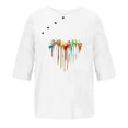 thumbnail image 2 of Blusas de Manga Corta para las Mujeres Impresas Cuello Redondo Camiseta Casual, Blusa de Algodón de Imitación para las Mujeres, 2 of 4
