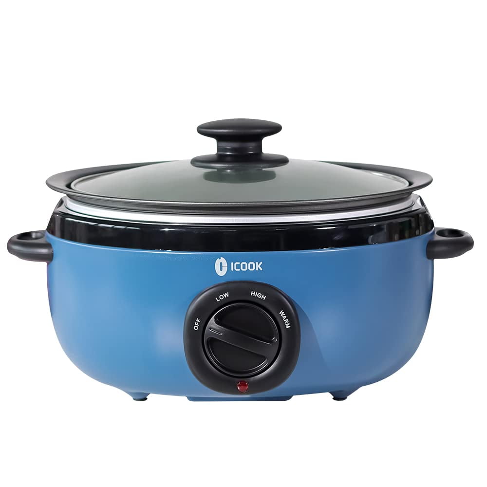 Slow Cooker, 6.5 Quart, Glass Lid, Adjustable Temp, Food Warmer (Blue)