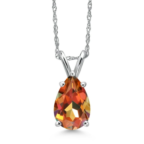 Gem Stone King 14K White Gold Ecstasy Mystic Topaz Pendant Necklace for Women | 1.67 Cttw | Gemstone November Birthstone | Pear Shape 9X6MM | With 18 inch Chain