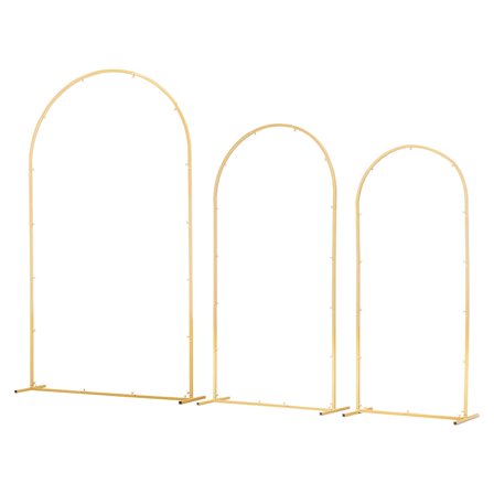 KFFKFF Set of 3 Gold Metal Arch Backdrop Stands, 7.2/6.6/6 ft, Durable Design, Simple Setup, Ideal for Weddings, Parties, Graduations, Holiday Events, and Ceremonies