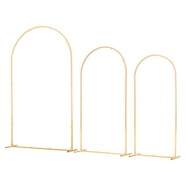KFFKFF Arch Backdrop Stand, Set of 3, 7.2/6.6/6 ft, Stable Structure, Easy Assembly, Gold Metal Arch Backdrop Stand