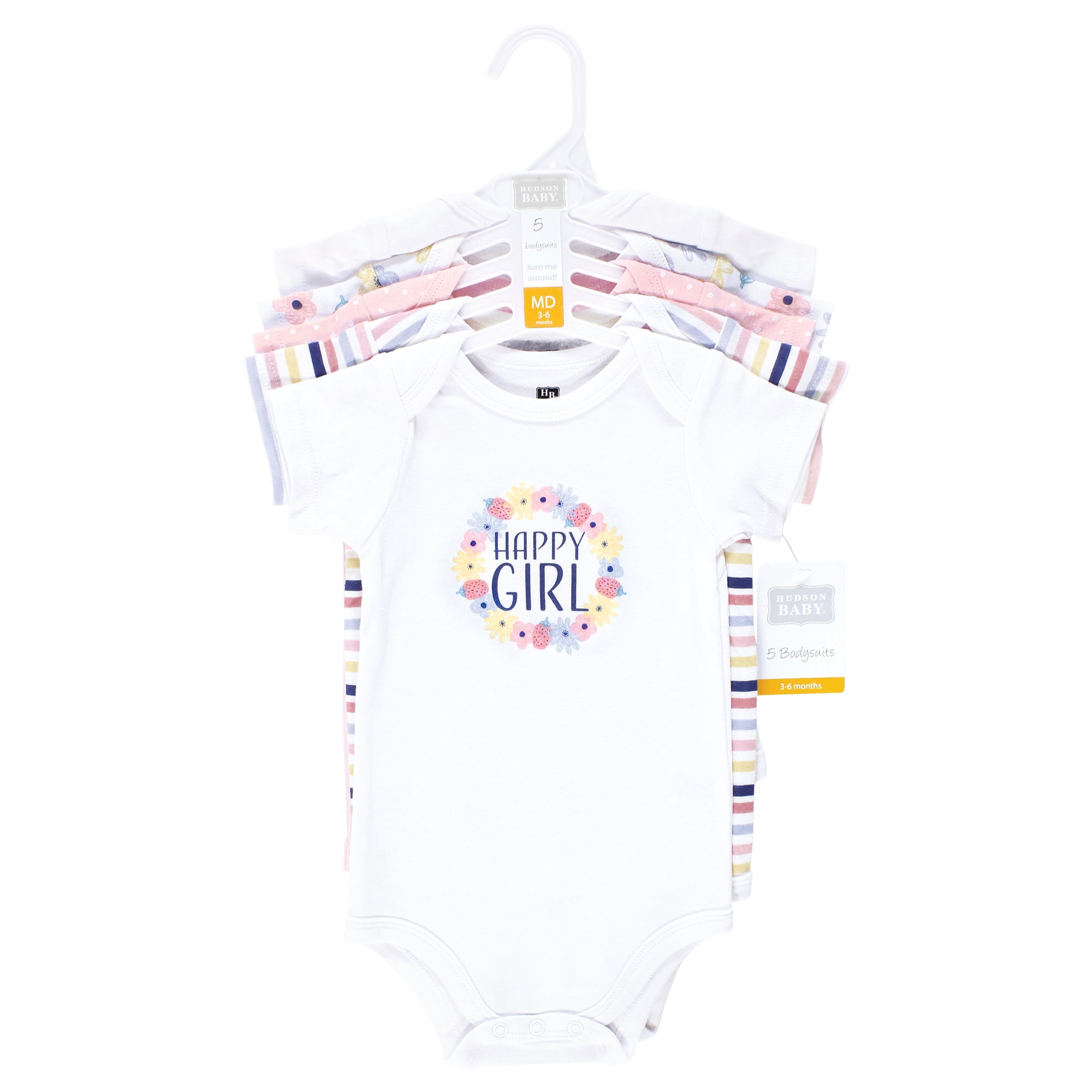 Hudson Baby Infant Girl Cotton Bodysuits, Happy Girl, Newborn