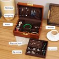 thumbnail image 3 of 2 Layer Solid Wooden Jewelry Box with Lock and Key for Women Men Vintage Velvet Wood Jewelry Organizer Storage for Earrings Rings Necklaces Bracelet Watch, 3 of 6