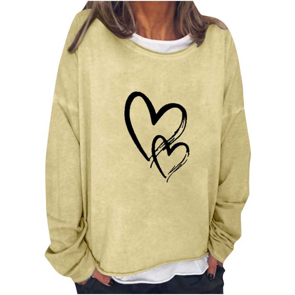 YUNAFFT Women Print Round-Neck Long Sleeve Loosen Tops Girls' fashion love graphic T-shirt Single Hooded Sweatshirts PulloverValentine's day Blouse