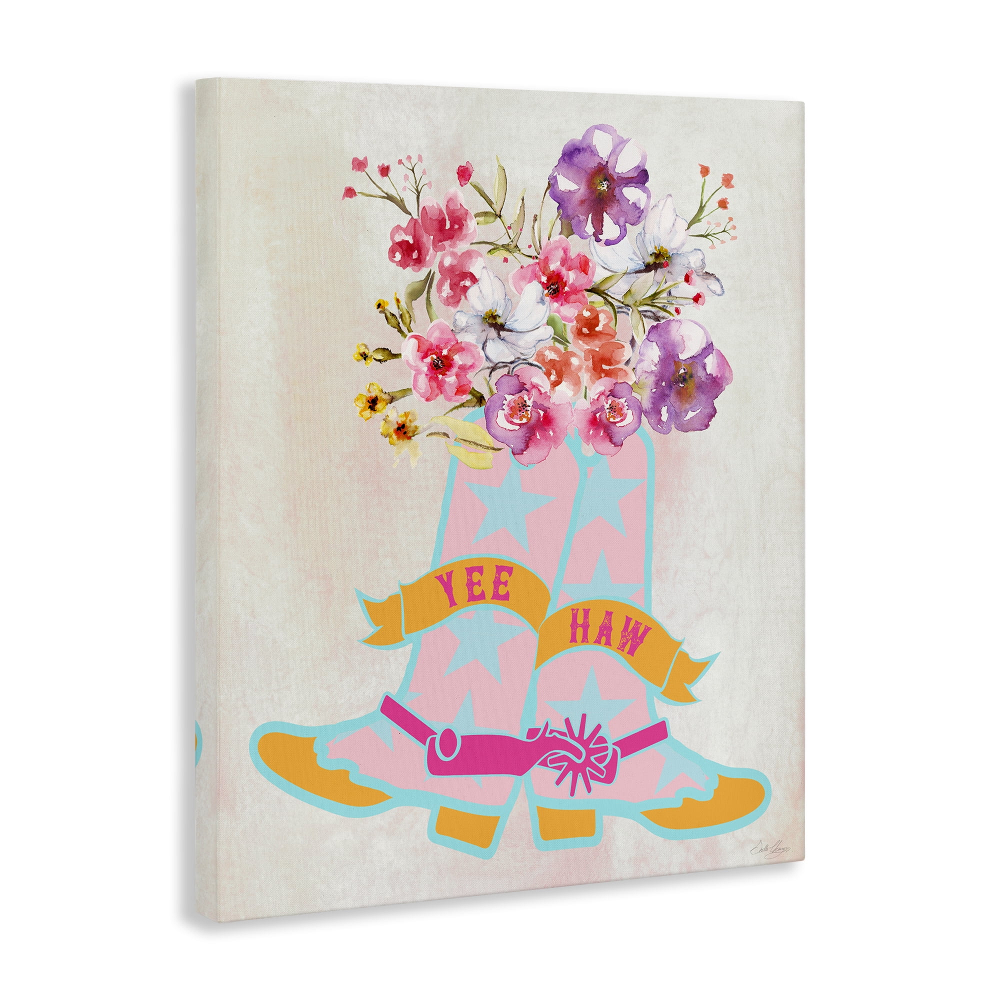 Stupell Industries Yee Haw Floral Cowgirl Plants & Flowers Painting Wrapped Canvas Art Print Wall Art, 36 x 48