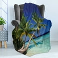 thumbnail image 4 of Ocean Soft Flannel Fleece Throw Blanket, Maldives Bay Paradise Resort Summer in Pacific Holiday Destinations, Cozy Plush for Indoor and Outdoor Use, 50" x 60", Turquoise Navy Blue, by Ambesonne, 4 of 5