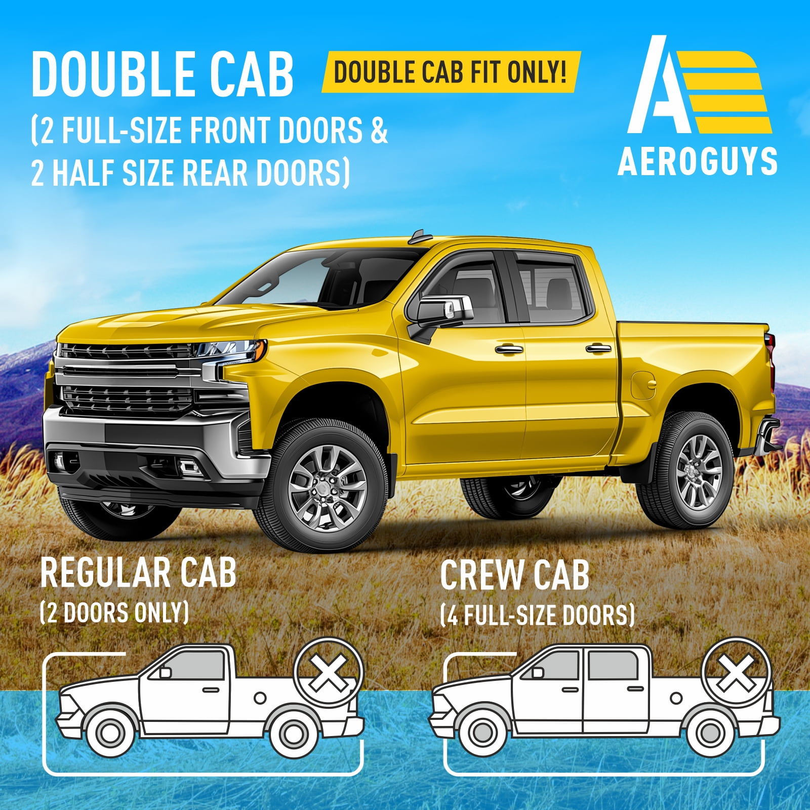 AEROGUYS Extra Durable Window Deflectors in-Channel Window Visors Rain Guards Fit for Chevrolet (Chevy) Silverado 1500 2019-2026 Double Cab, Sun Visors, Exterior Truck Accessorie - 4 pcs. AG0023