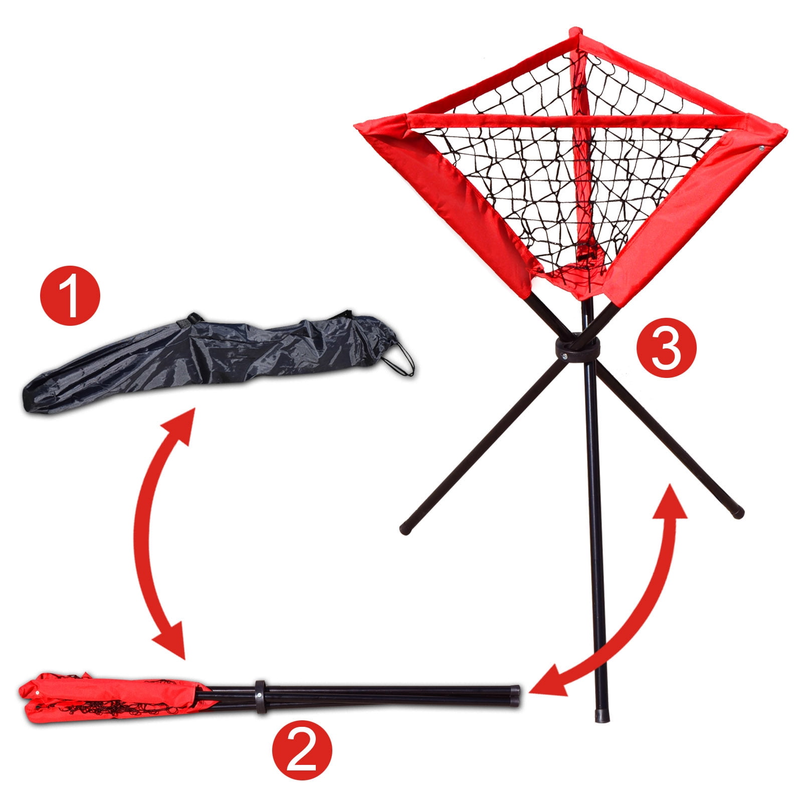 Sunrise Portable Batting Practice Baseball Softball Ball Holder W/Carry Bag, Red and Black