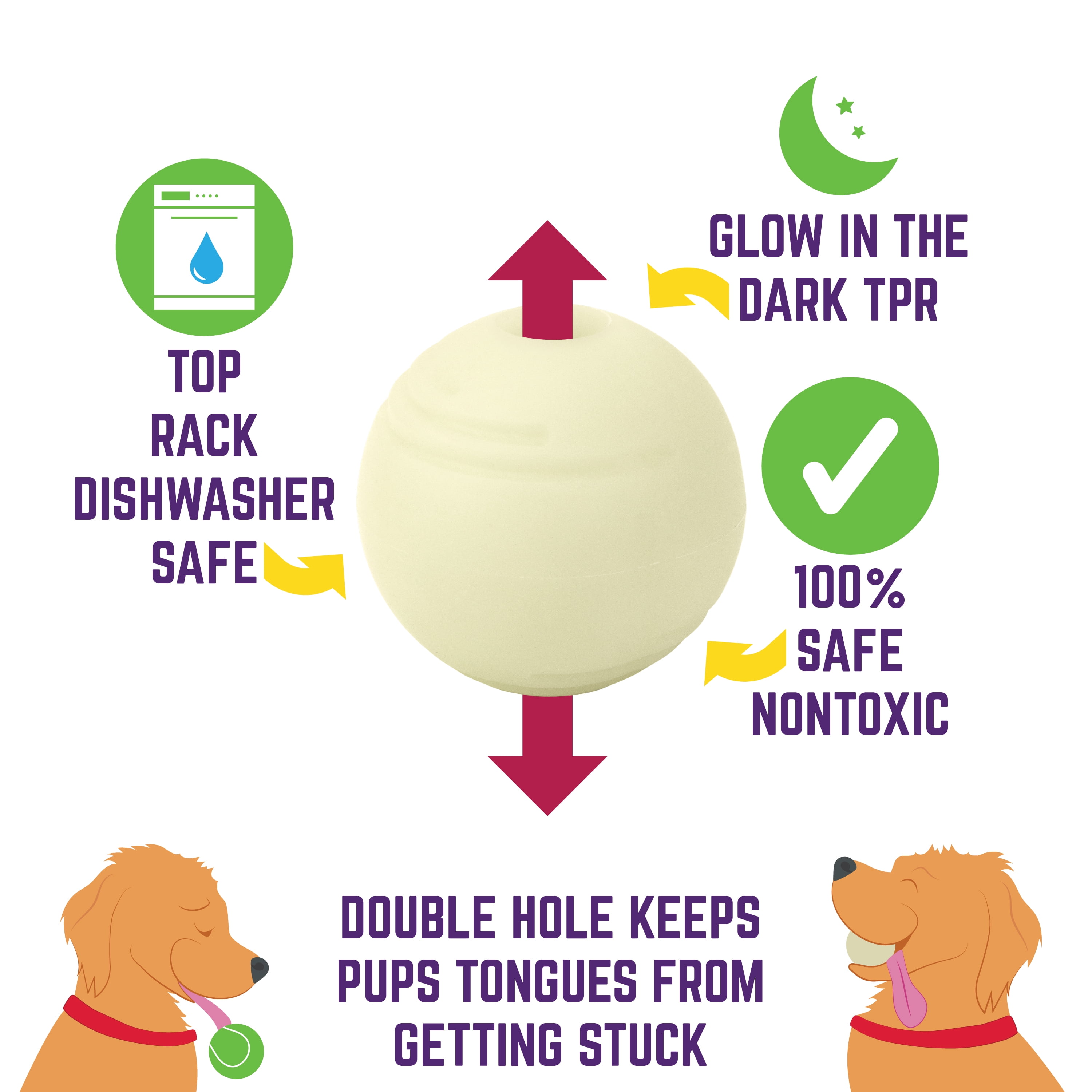 Chew King By Mammoth Dog Toy 3 Inch Durable Rubber Fetch Glow Balls (2-Pack), Dog Toy